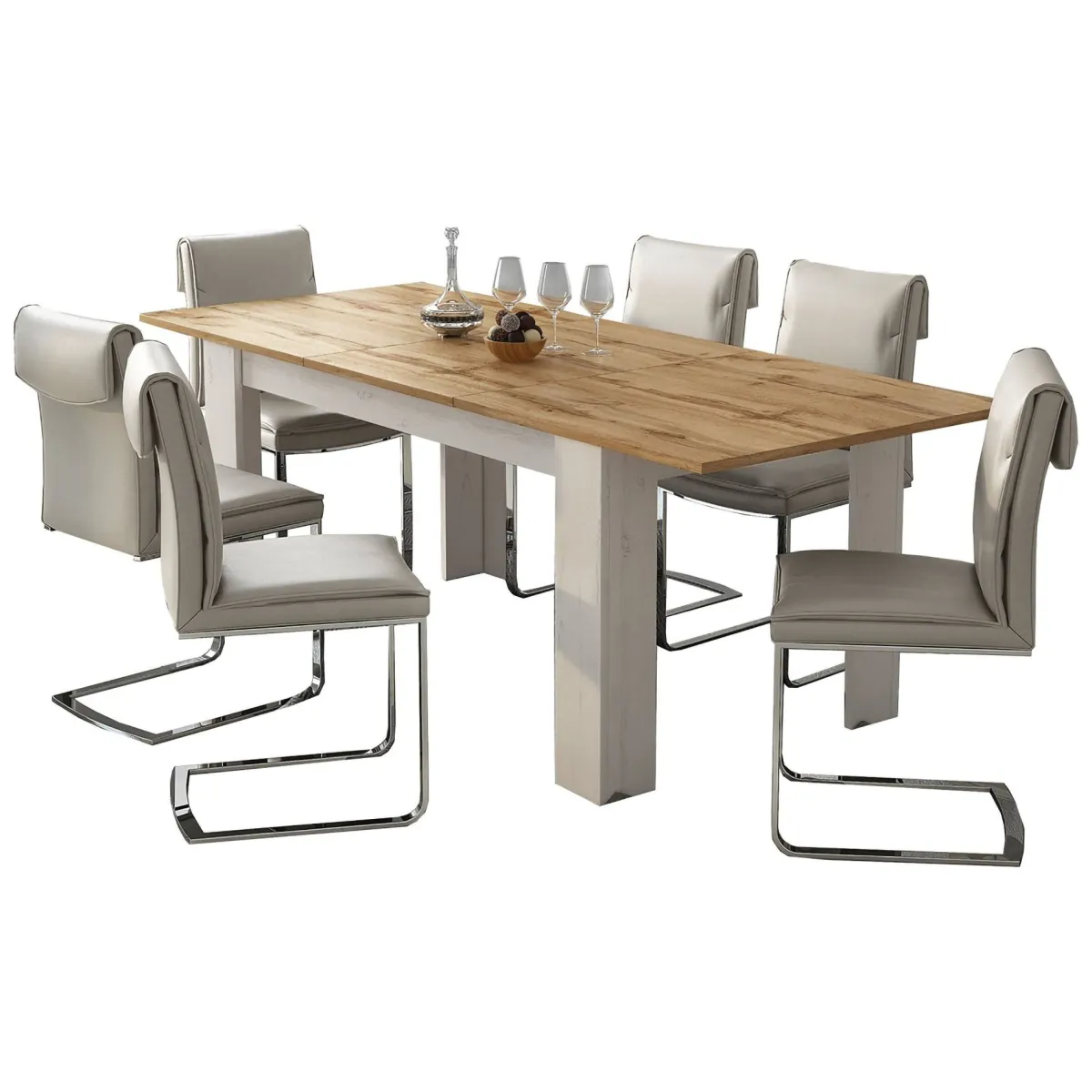 Tavoli Allungabili > Dmora Tavolo Allungabile Bianco Marrone Rovere Allungabile Meccanismo Estensione Allunga Centrale 220x90x75h cm - Campora Marrone Rovere, Bianco