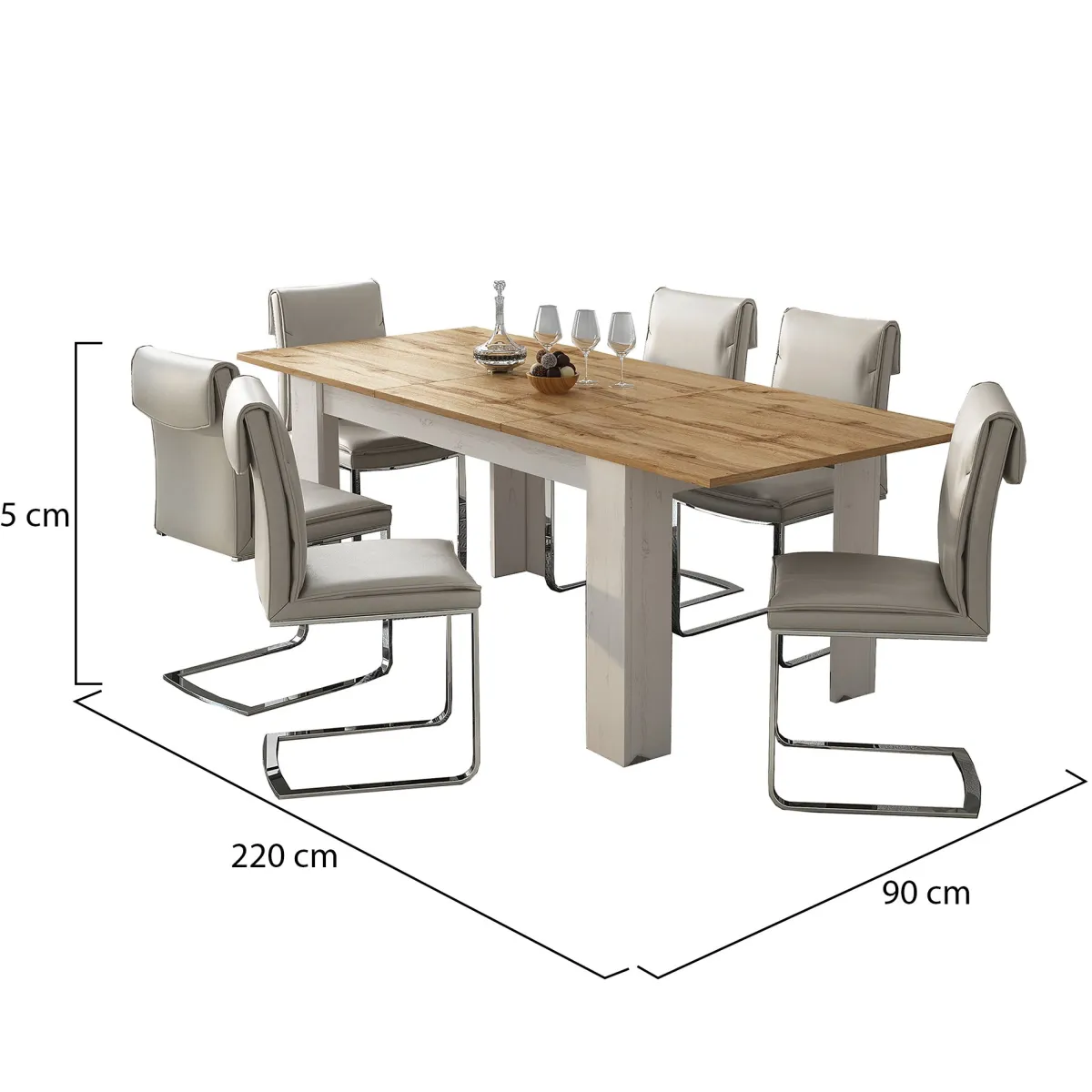 Tavoli Allungabili > Dmora Tavolo Allungabile Bianco Marrone Rovere Allungabile Meccanismo Estensione Allunga Centrale 220x90x75h cm - Campora Marrone Rovere, Bianco