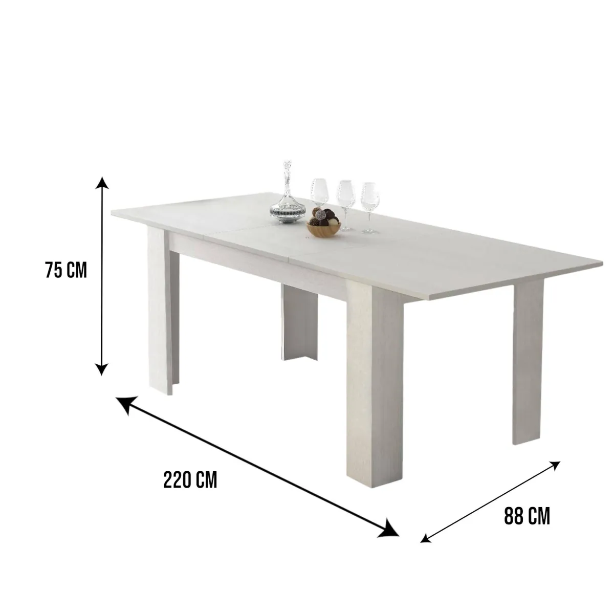 Tavoli Allungabili|Cucina > Dmora Tavolo allungabile classico 8-10 posti 160/220x88cm - Artino Bianco