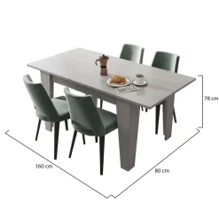 Tavolo Allungabile Grigio Cemento Allungabile Meccanismo Estensione Allunga Centrale 160x80x78h cm, Lunghezza Massima 160 cm - Pizzoli