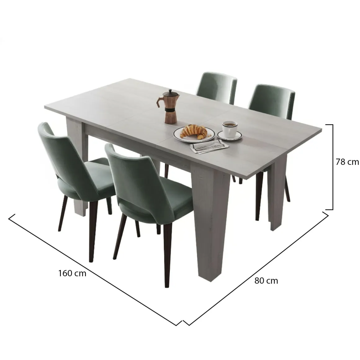 Tavolo Allungabile Grigio Cemento Allungabile Meccanismo Estensione Allunga Centrale 160x80x78h cm, Lunghezza Massima 160 cm - Pizzoli