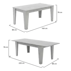 Tavoli Allungabili > Dmora Tavolo Allungabile Allungabile Meccanismo Estensione Allunga Centrale 220x90x75h cm, Lunghezza Massima 220 cm - Campora Grigio Cemento