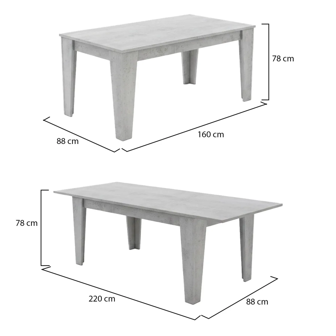 Tavoli Allungabili > Dmora Tavolo Allungabile Allungabile Meccanismo Estensione Allunga Centrale 220x90x75h cm, Lunghezza Massima 220 cm - Campora Grigio Cemento