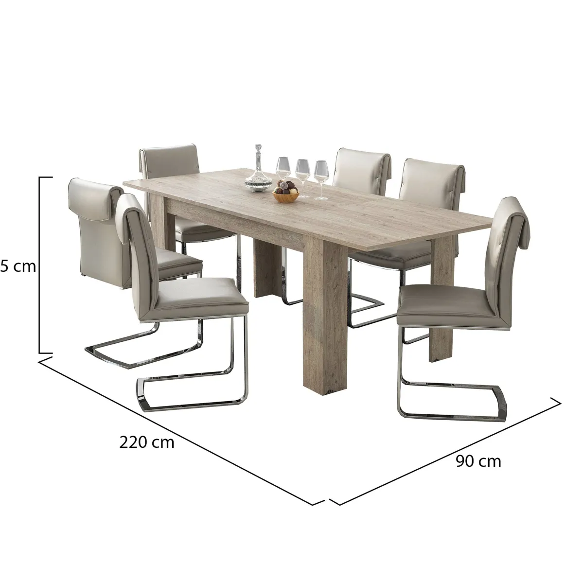 Tavolo Allungabile Grigio Rovere Grigio Allungabile Meccanismo Estensione Allunga Centrale 220x90x75h cm, Lunghezza Massima 220 cm - Campora