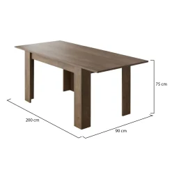 Tavolo Allungabile Marrone Noce Allungabile Meccanismo Estensione Allunga Centrale 200x90x75h cm, Lunghezza Massima 200 cm - Marene