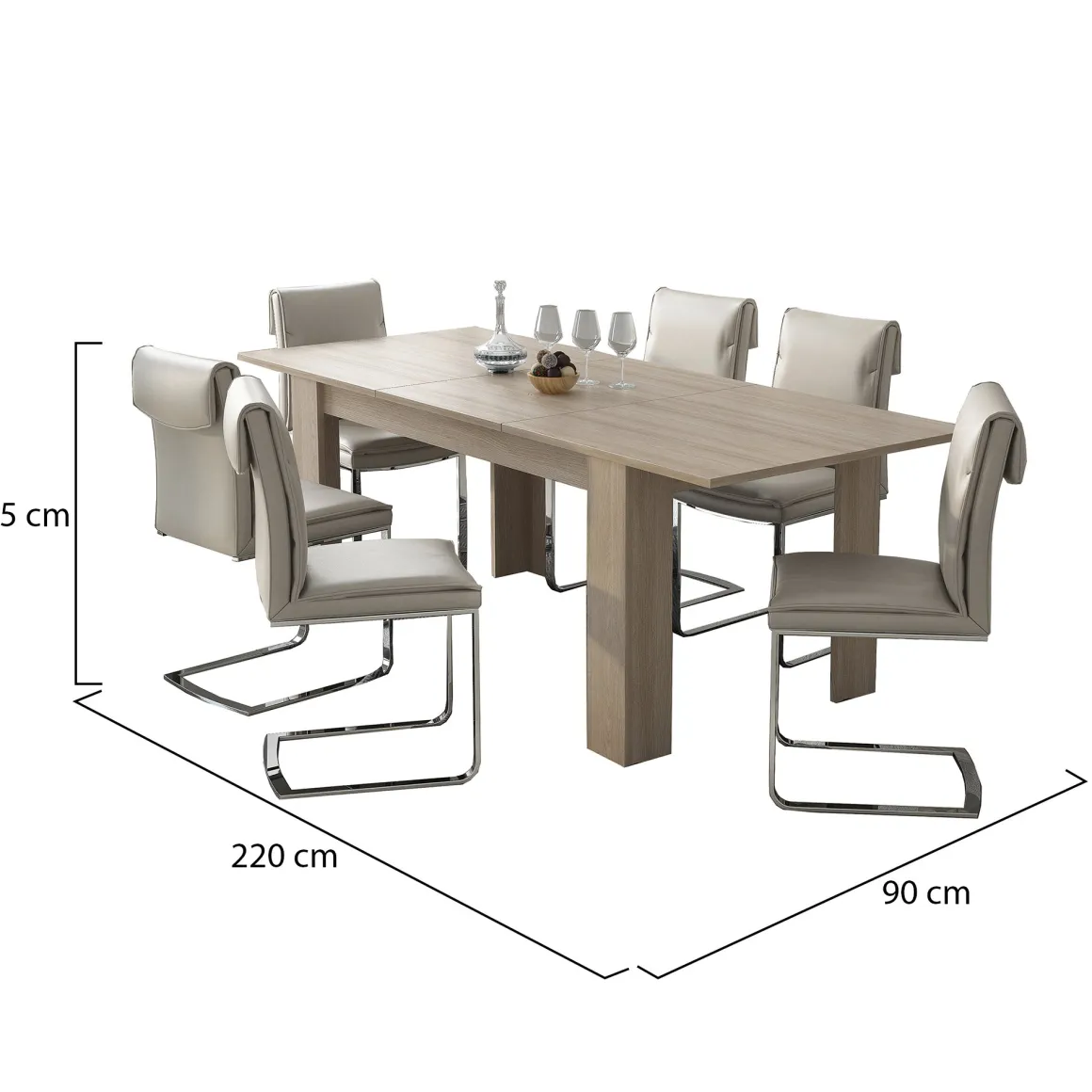 Tavolo Allungabile Marrone Olmo Allungabile Meccanismo Estensione Allunga Centrale 220x90x75h cm, Lunghezza Massima 220 cm - Campora