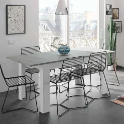 Tavoli Allungabili|Cucina > Dmora Tavolo allungabile minimal 6-8 posti 140/190x90cm cemento e bianco - Abudula Bianco, Grigio Cemento
