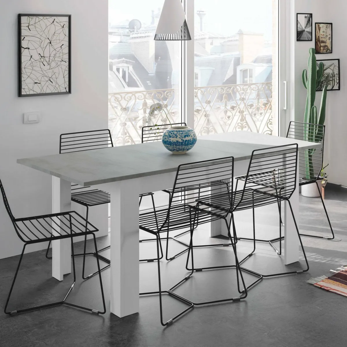 Tavoli Allungabili|Cucina > Dmora Tavolo allungabile minimal 6-8 posti 140/190x90cm cemento e bianco - Abudula Bianco, Grigio Cemento