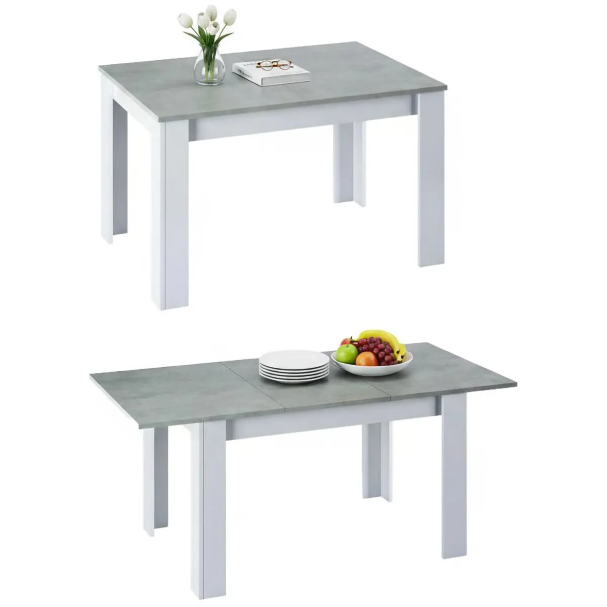Tavoli Allungabili|Cucina > Dmora Tavolo allungabile minimal 6-8 posti 140/190x90cm cemento e bianco - Abudula Bianco, Grigio Cemento