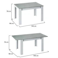 Tavoli Allungabili|Cucina > Dmora Tavolo allungabile minimal 6-8 posti 140/190x90cm cemento e bianco - Abudula Bianco, Grigio Cemento