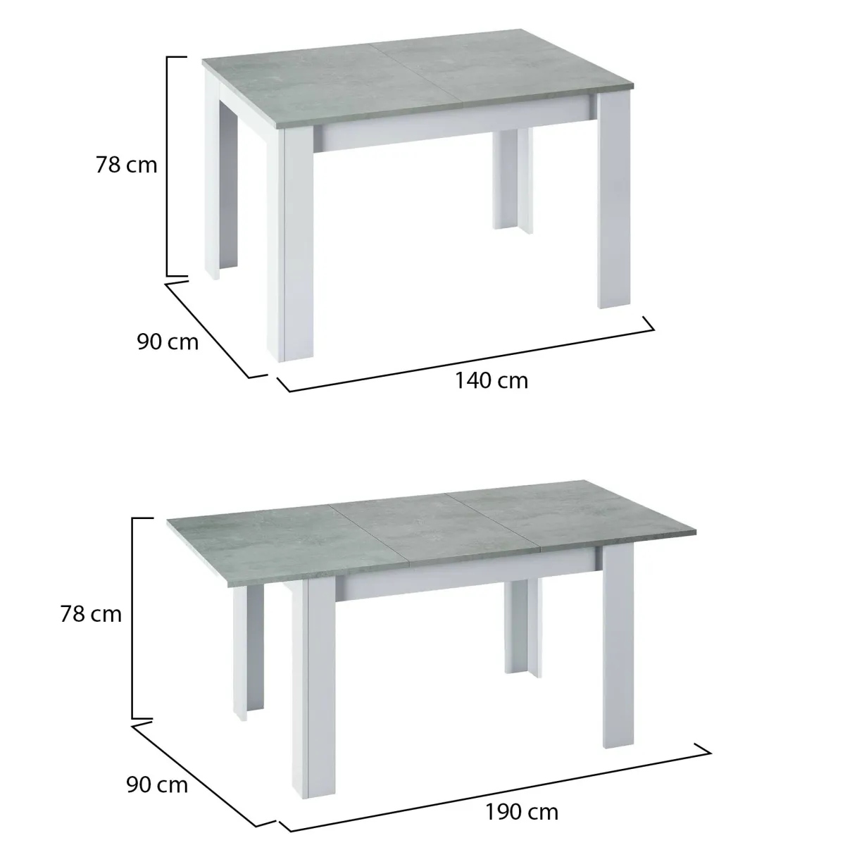 Tavoli Allungabili|Cucina > Dmora Tavolo allungabile minimal 6-8 posti 140/190x90cm cemento e bianco - Abudula Bianco, Grigio Cemento