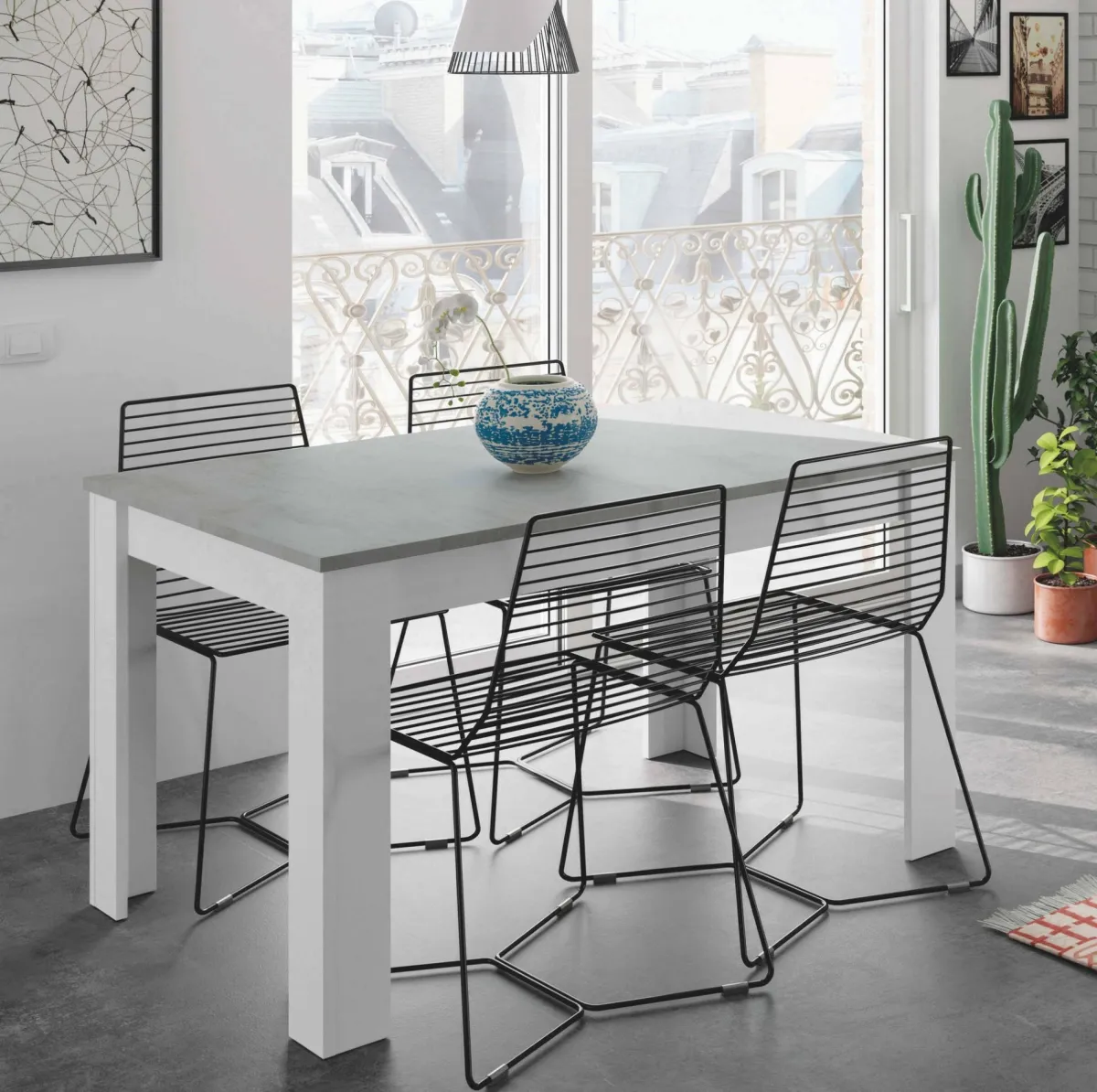 Tavoli Allungabili|Cucina > Dmora Tavolo allungabile minimal 6-8 posti 140/190x90cm cemento e bianco - Abudula Bianco, Grigio Cemento