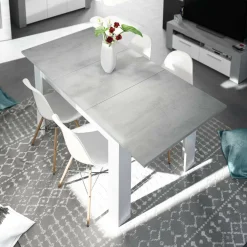 Tavoli Allungabili|Cucina > Dmora Tavolo allungabile minimal 6-8 posti 140/190x90cm cemento e bianco - Abudula Bianco, Grigio Cemento