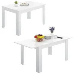 Tavolo allungabile moderno 6-8 posti 140/190x90cm bianco lucido - Dencio