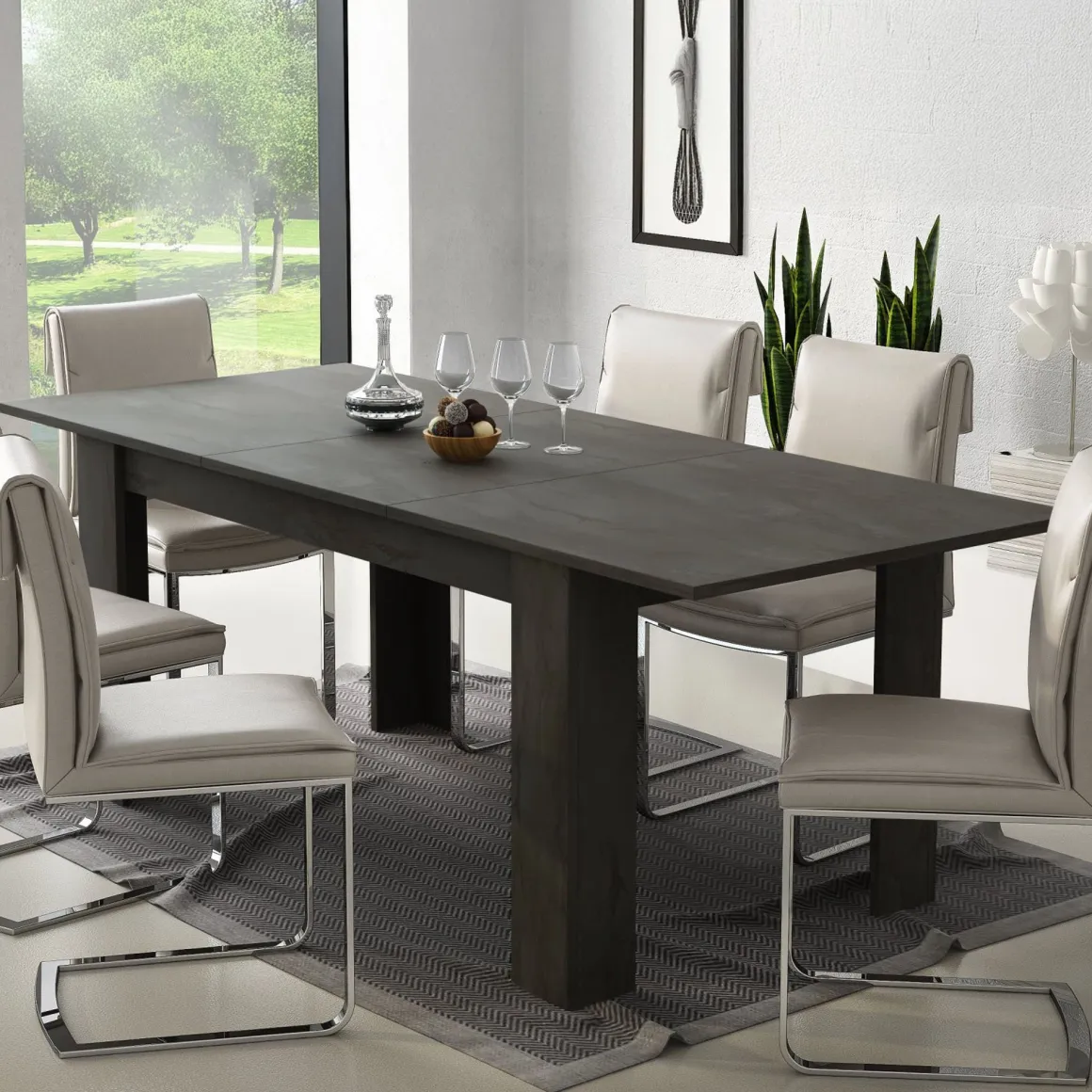 Tavoli Allungabili > Dmora Tavolo Allungabile Allungabile Meccanismo Estensione Allunga Centrale 220x90x75h cm, Lunghezza Massima 220 cm - Campora Nero Antracite