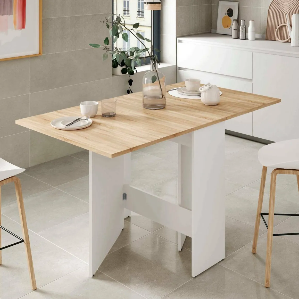 Tavolo allungabile piccolo 2-4 posti 31x77cm bianco e rovere - Arid