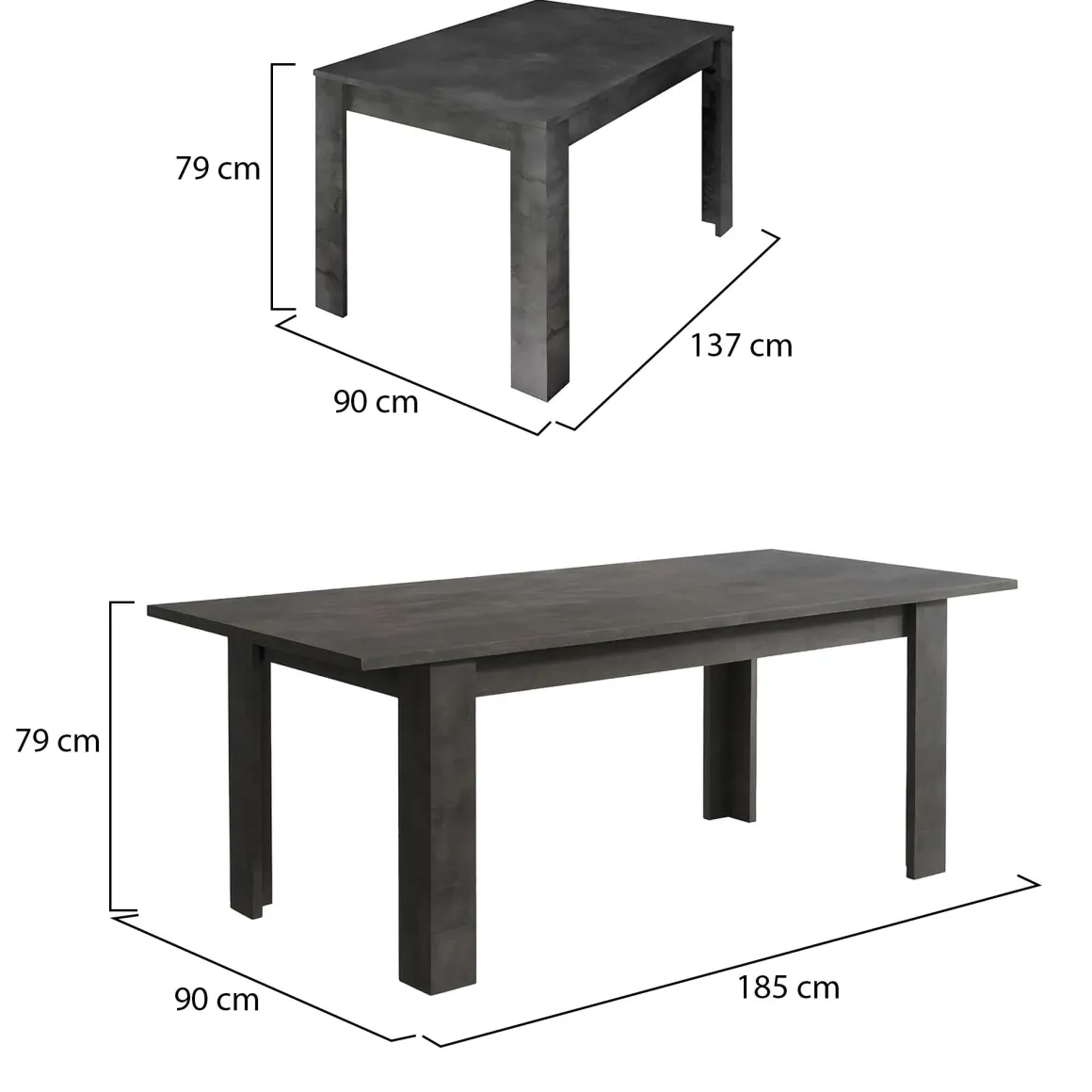 Tavolo allungabile 8-10 posti 137x90cm ardesia - Takumi