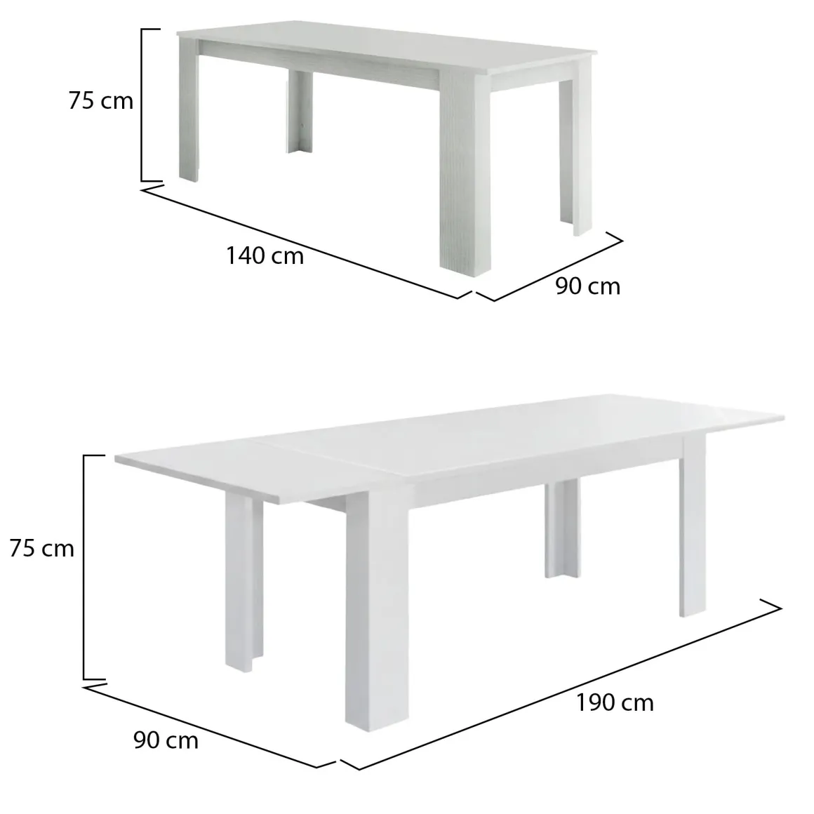 Tavoli Allungabili|Cucina > Dmora Tavolo allungabile 8-10 posti 140/190x90cm - Arizon Bianco Lucido