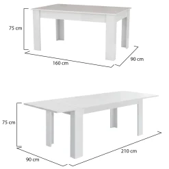 Tavolo allungabile 8-12 posti 160/210x90cm bianco lucido -Agenore