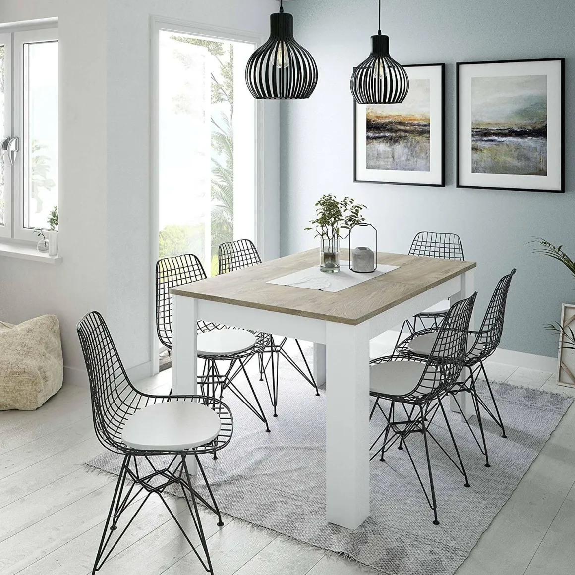 Tavolo allungabile pranzo 6-8 posti 140/190x90cm rovere grigio e bianco - Abudula