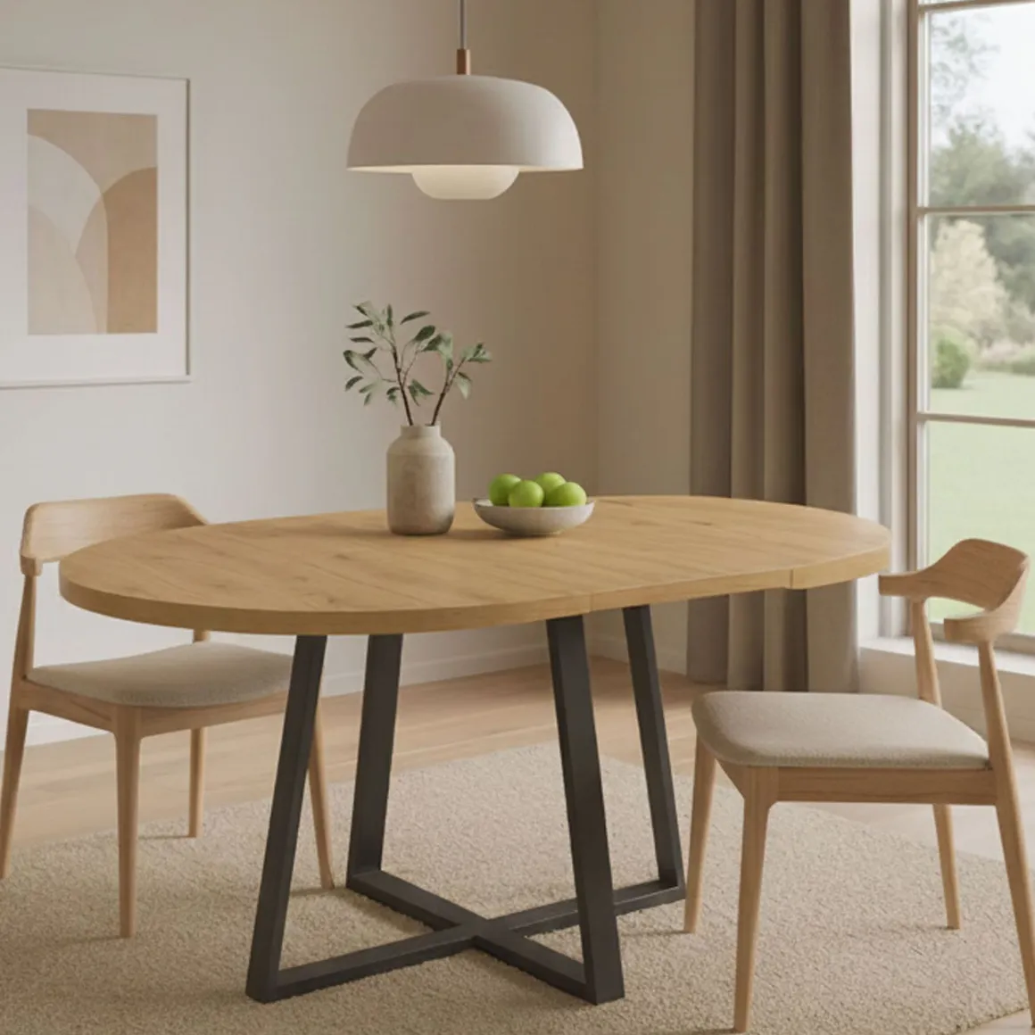 Tavolo allungabile rotondo salvaspazio 6-8 posti 110/158x110cm legno - Andia