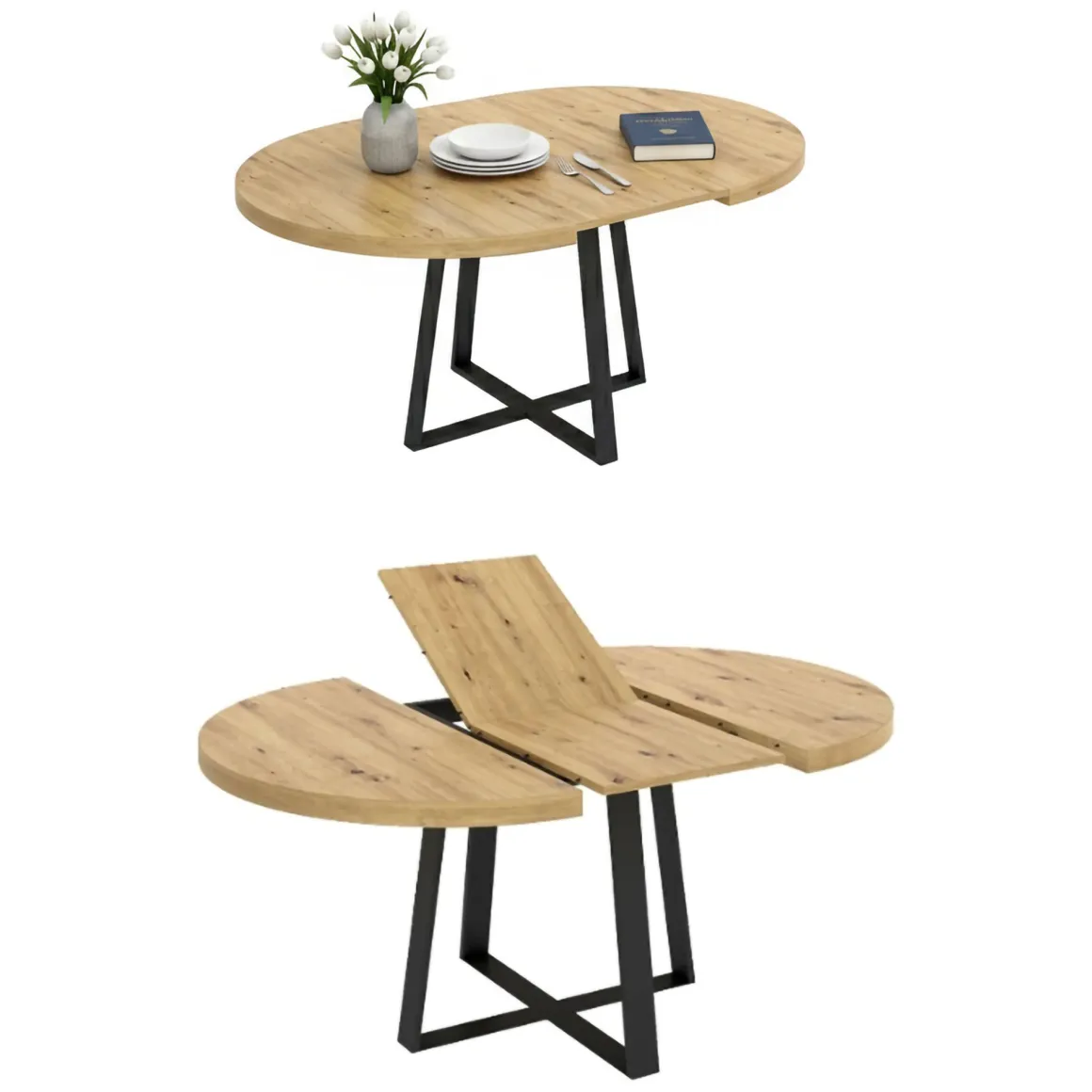 Tavolo allungabile rotondo salvaspazio 6-8 posti 110/158x110cm legno - Andia