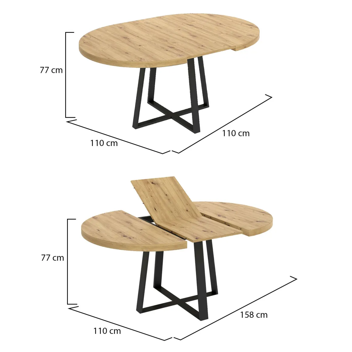 Tavolo allungabile rotondo salvaspazio 6-8 posti 110/158x110cm legno - Andia