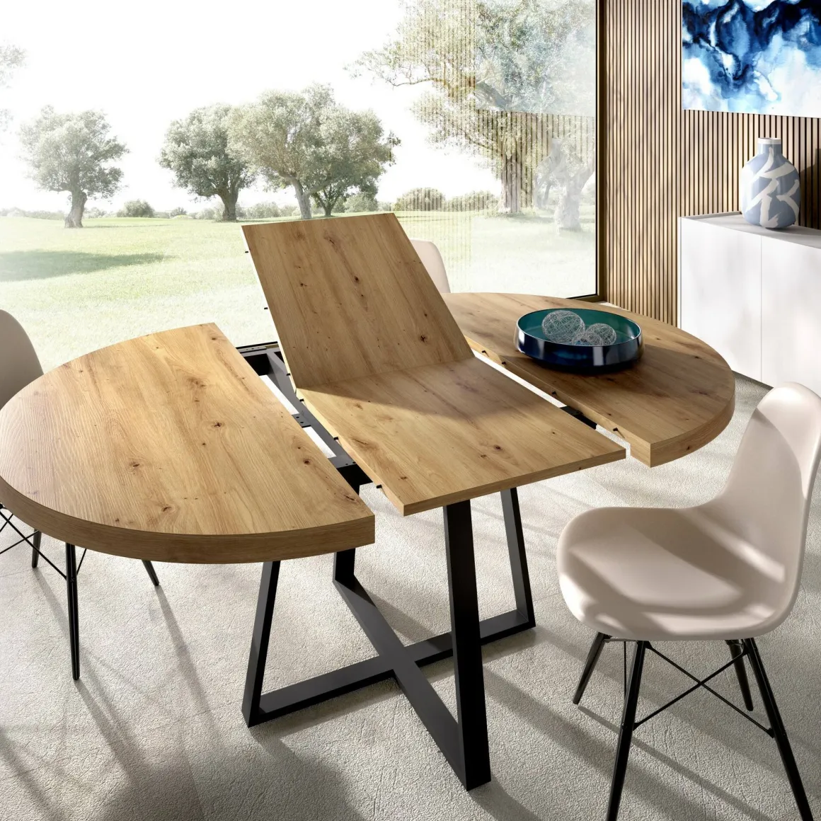 Tavolo allungabile rotondo salvaspazio 6-8 posti 110/158x110cm legno - Andia
