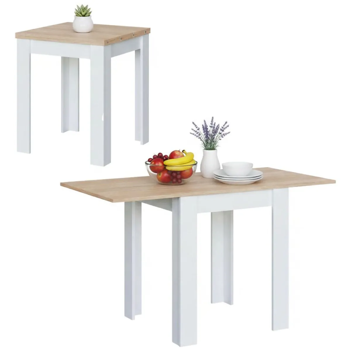 Tavoli Allungabili|Cucina > Dmora Tavolo allungabile salvaspazio 4-6 posti 67x67/135cm bianco e rovere - Aratro Marrone, Bianco Rovere