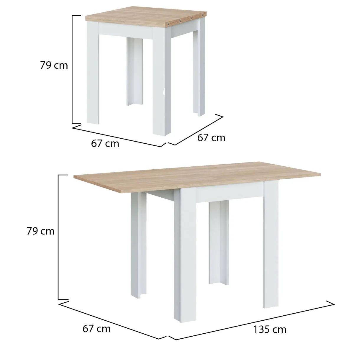 Tavoli Allungabili|Cucina > Dmora Tavolo allungabile salvaspazio 4-6 posti 67x67/135cm bianco e rovere - Aratro Marrone, Bianco Rovere
