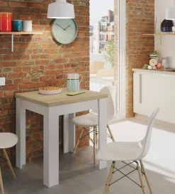 Tavoli Allungabili|Cucina > Dmora Tavolo allungabile salvaspazio 4-6 posti 67x67/135cm bianco e rovere - Aratro Marrone, Bianco Rovere