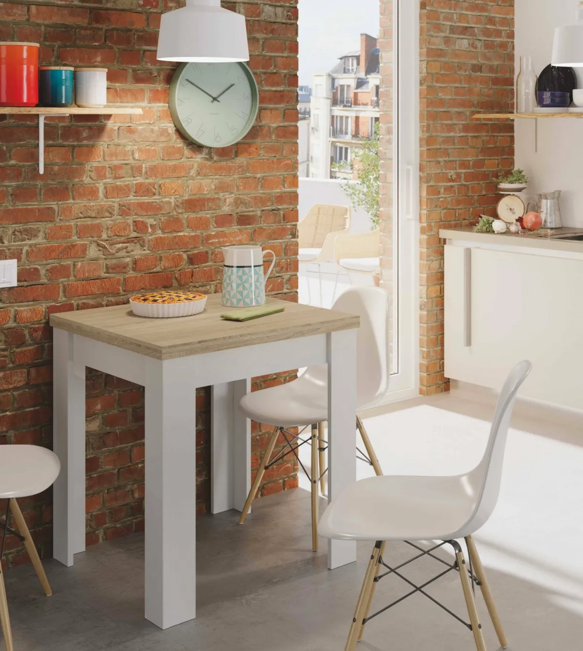Tavoli Allungabili|Cucina > Dmora Tavolo allungabile salvaspazio 4-6 posti 67x67/135cm bianco e rovere - Aratro Marrone, Bianco Rovere