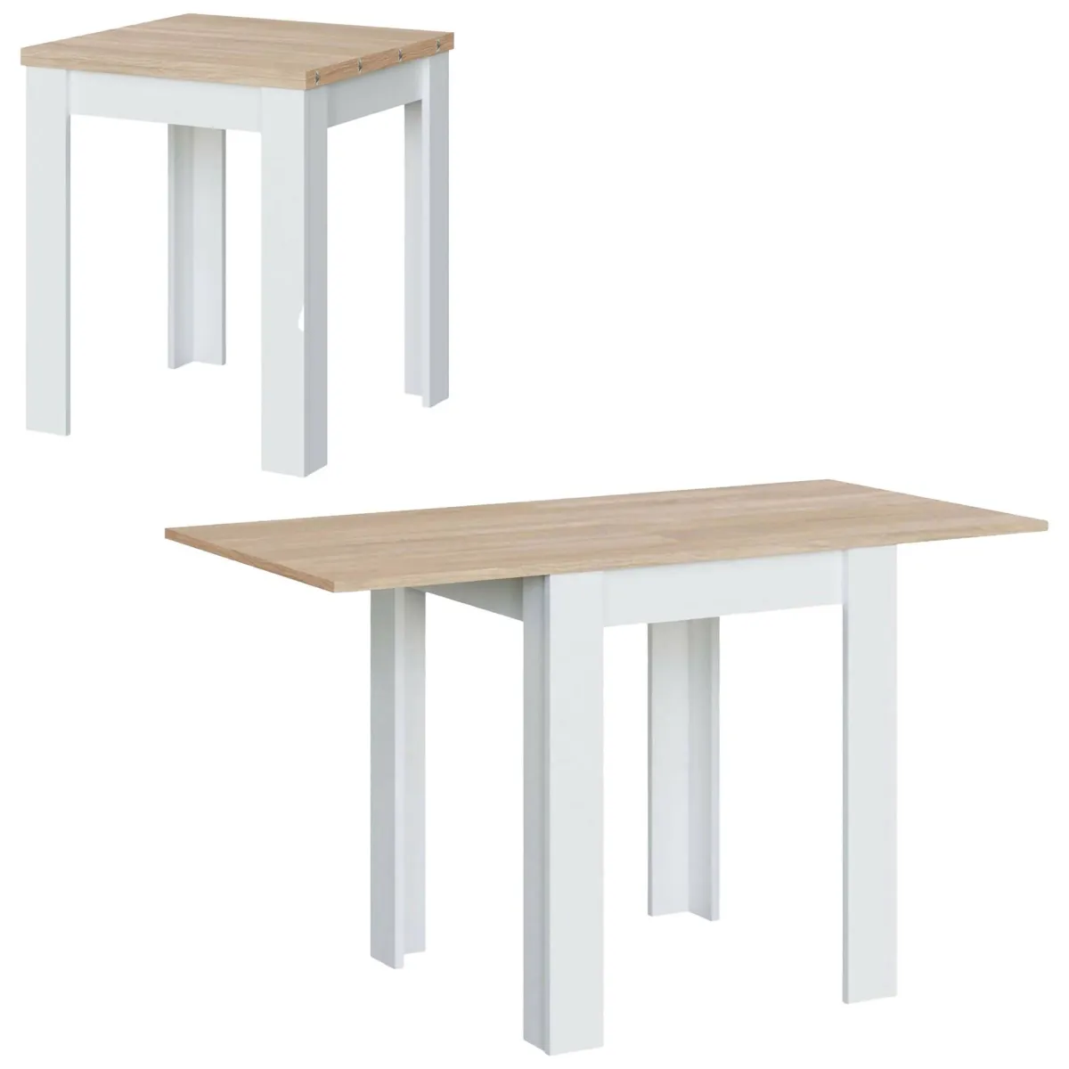 Tavoli Allungabili|Cucina > Dmora Tavolo allungabile salvaspazio 4-6 posti 67x67/135cm bianco e rovere - Aratro Marrone, Bianco Rovere