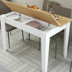 Tavoli Fissi > Dmora Tavolo classico rettangolare 6 posti bianco e quercia 110x72cm - Eupilio Marrone, Bianco Quercia