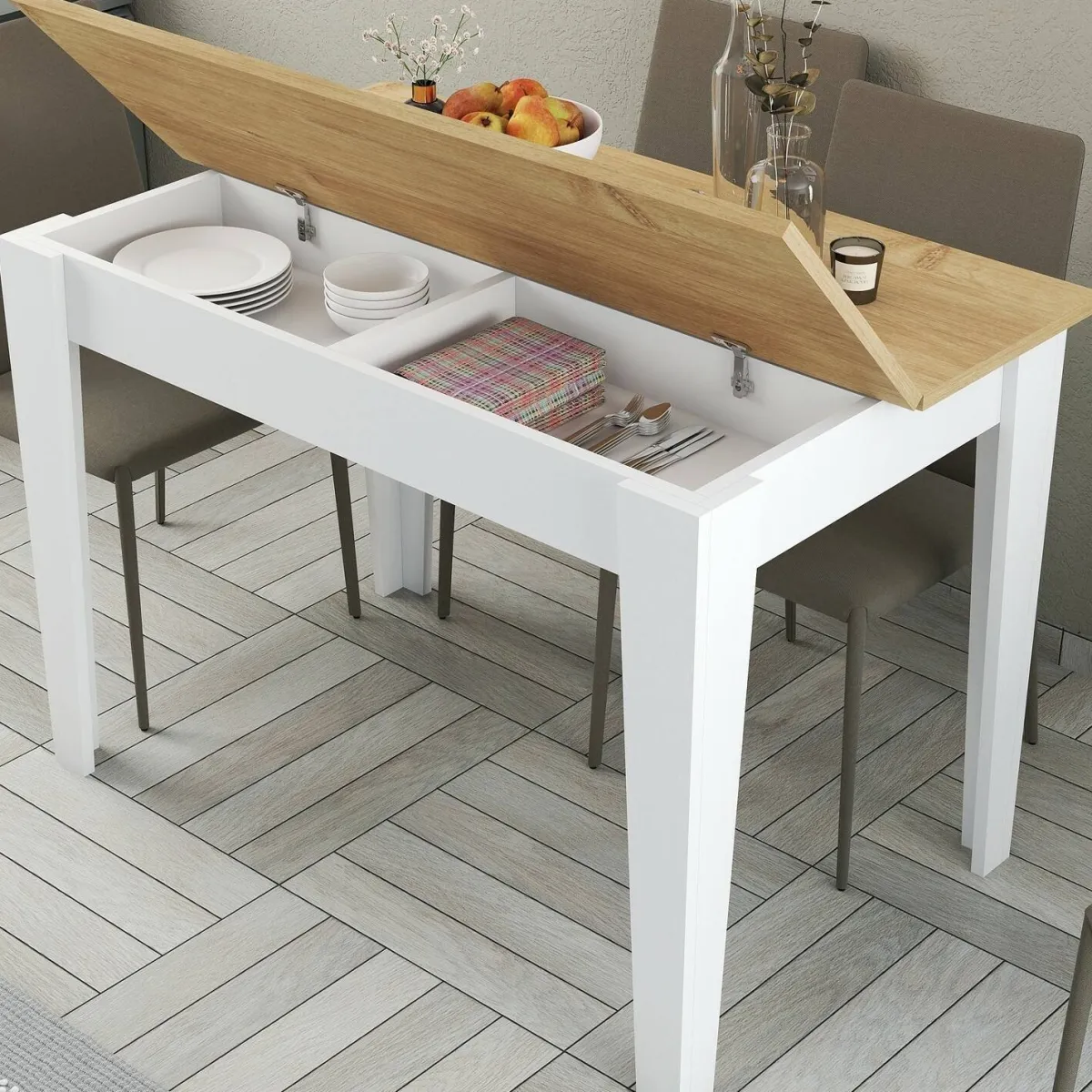 Tavoli Fissi > Dmora Tavolo classico rettangolare 6 posti bianco e quercia 110x72cm - Eupilio Marrone, Bianco Quercia