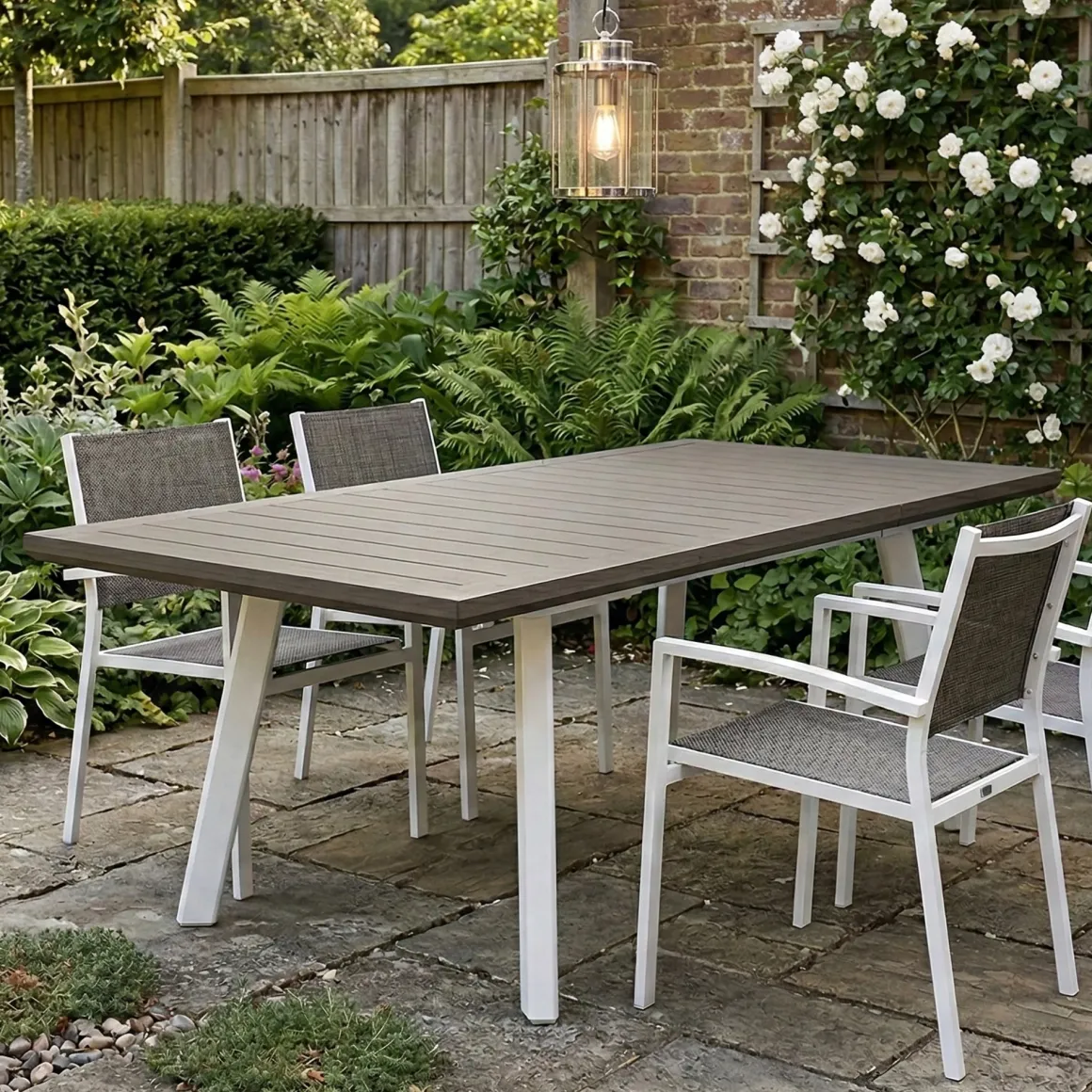 Tavoli Da Esterno > Dmora Tavolo da esterno allungabile 8-12 posti 146/292x86cm - Campana Bianco