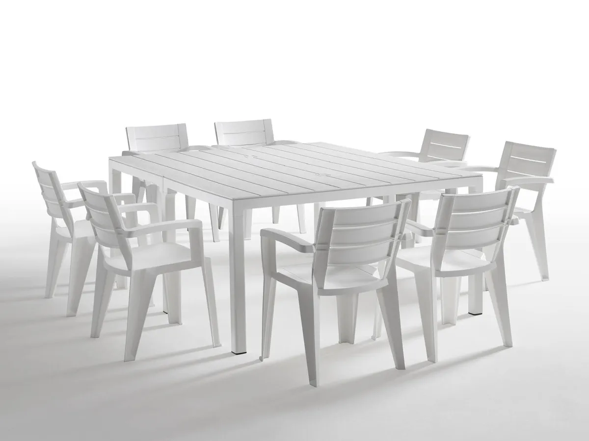 Tavoli Da Esterno > Dmora Tavolo da esterno allungabile 8-12 posti 146/292x86cm - Campana Bianco
