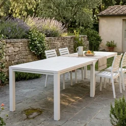 Tavolo da esterno allungabile 8-12 posti 147/294x90cm bianco - Brossard