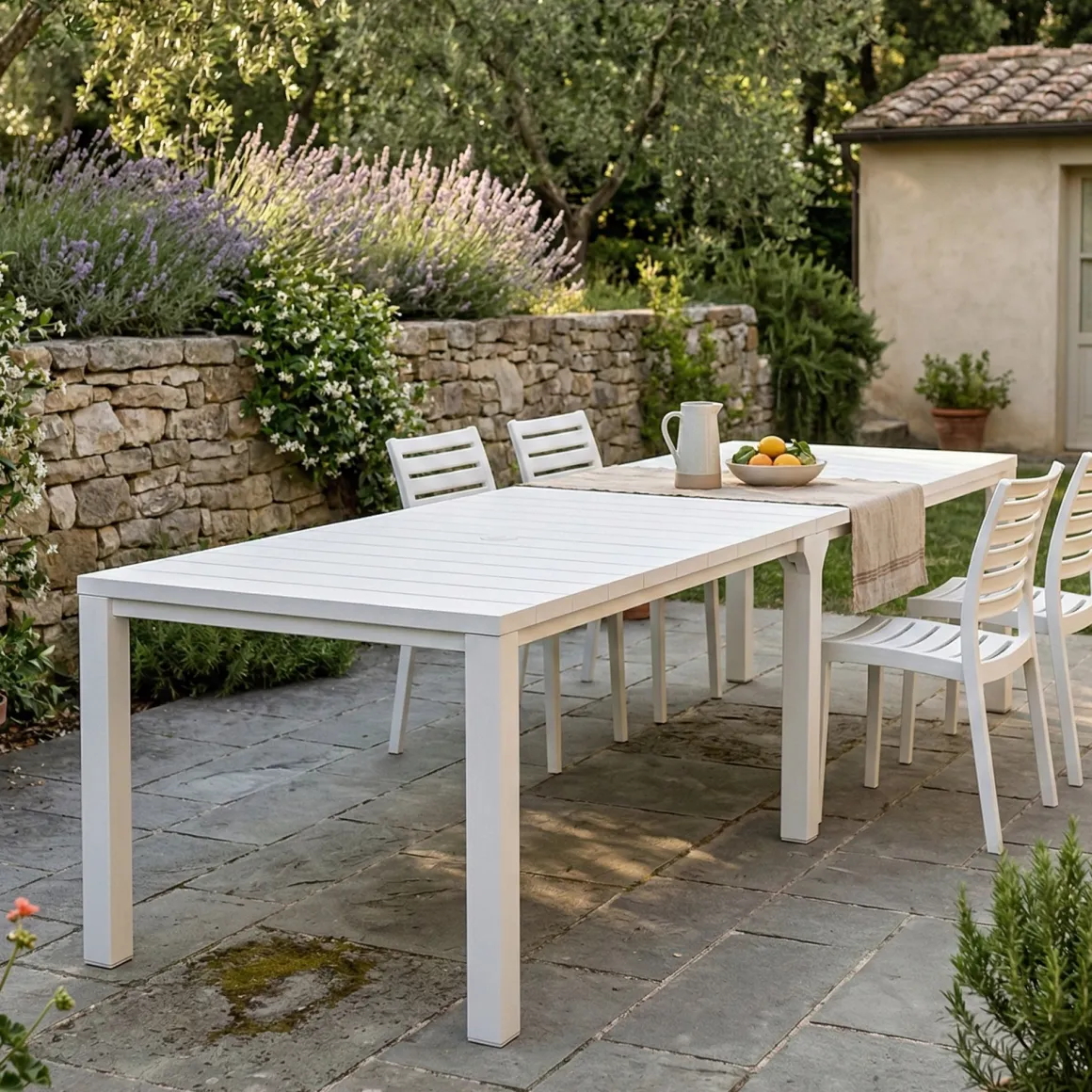 Tavolo da esterno allungabile 8-12 posti 147/294x90cm bianco - Brossard