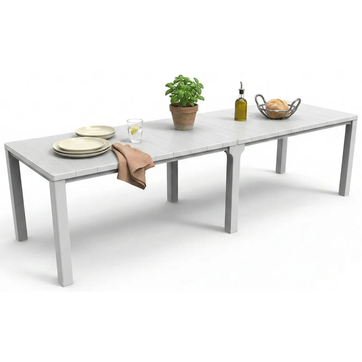 Tavolo da esterno allungabile 8-12 posti 147/294x90cm bianco - Brossard