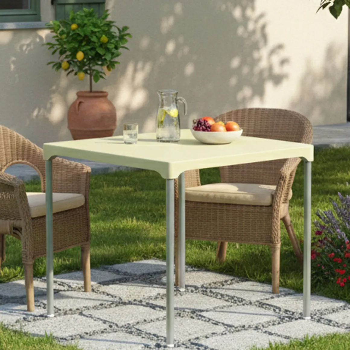 Tavolo da Esterno Beige 4 Posti Tavolo Tavolo Fisso Quadrato 75x75x72h cm, Lunghezza Massima 75 cm Made in Italy - Brownstown