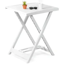 Tavoli Da Esterno > Dmora Tavolo da Esterno 2 Posti Tavolo Tavolo da Esterno Pieghevole 44x44x50h cm, Lunghezza Massima 44 cm Made in Italy - Elpino Bianco