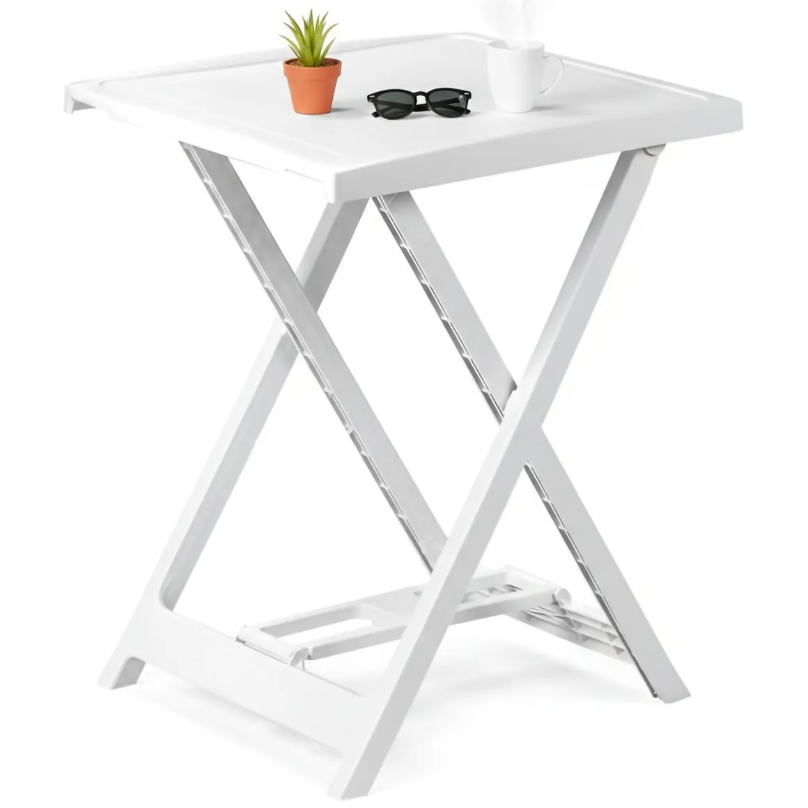 Tavoli Da Esterno > Dmora Tavolo da Esterno 2 Posti Tavolo Tavolo da Esterno Pieghevole 44x44x50h cm, Lunghezza Massima 44 cm Made in Italy - Elpino Bianco