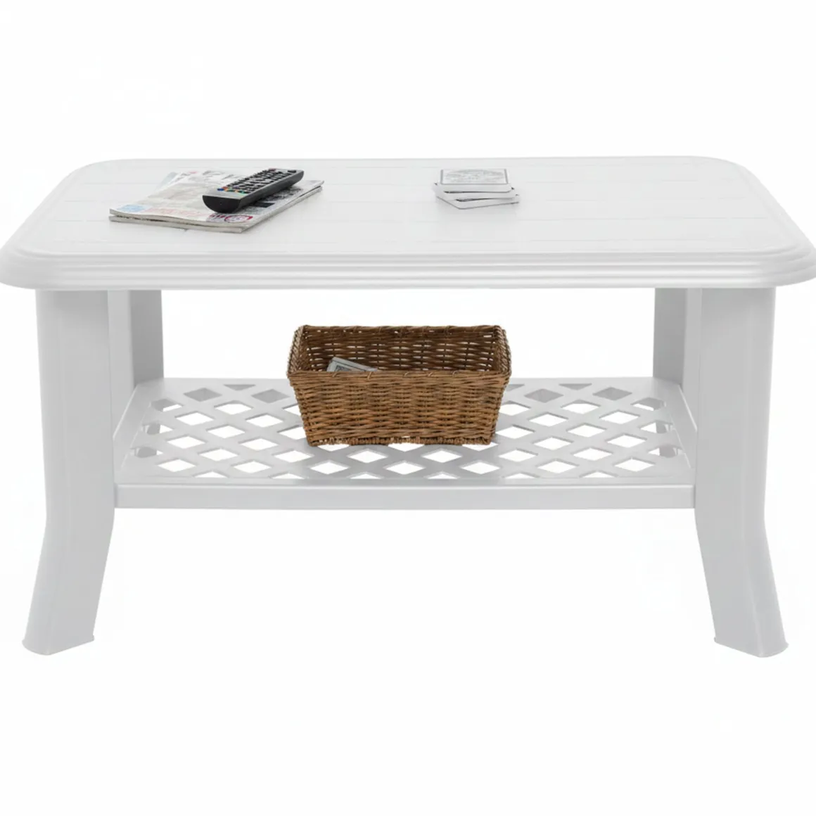 Tavolo da Esterno Bianco 4 Posti Tavolo Tavolino 90x60x46h cm, Forma Rettangolare