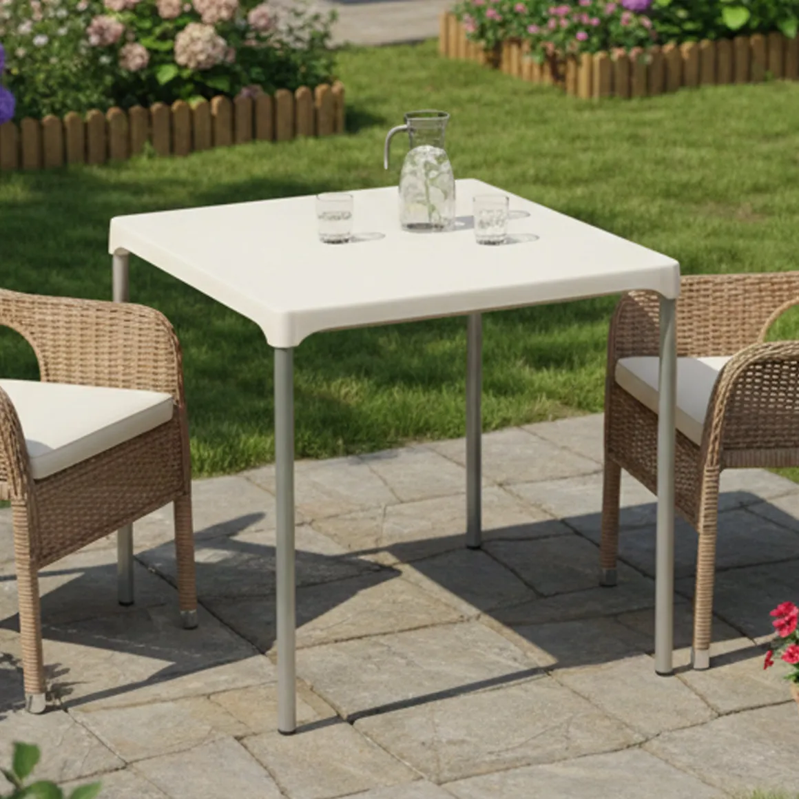 Tavoli Da Esterno > Dmora Tavolo da Esterno 4 Posti Tavolo Tavolo Fisso Quadrato 79x79x72h cm, Lunghezza Massima 79 cm Made in Italy - Normandy Bianco