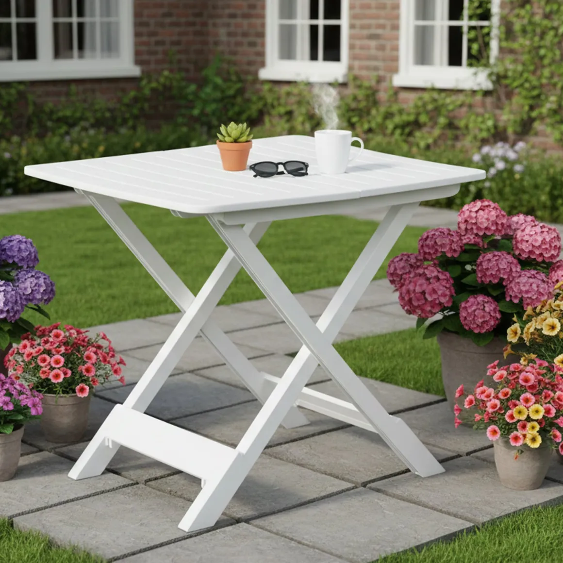 Tavoli Da Esterno > Dmora Tavolo da Esterno 4 Posti Tavolo Tavolo da Esterno Fisso 75x75x72h cm, Lunghezza Massima 75 cm Made in Italy - Smithport Bianco