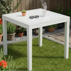 Tavoli Da Esterno > Dmora Tavolo da Esterno 4 Posti Tavolo Tavolo da Esterno Fisso 80x75x72h cm, Lunghezza Massima 80 cm Made in Italy - Tessner Bianco