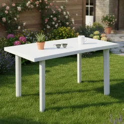 Tavolo da Esterno Bianco 6 Posti Finitura Effetto Liscio 126x76x72h cm, Lunghezza Massima 126 cm Made in Italy - Ozello