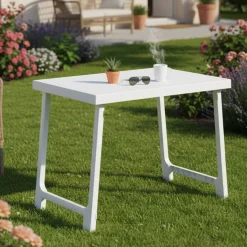 Tavolo da Esterno Bianco 6 Posti Tavolo Tavolo Fisso Rettangolare 81x56x63h cm, Lunghezza Massima 81 cm Made in Italy - Beechwood