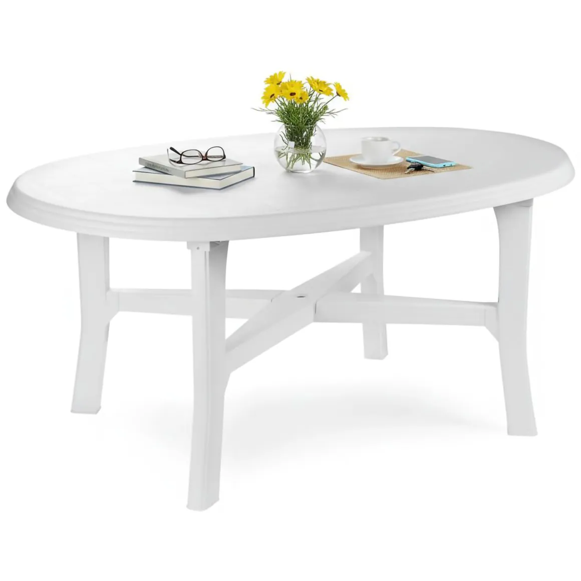 Tavolo da Esterno Bianco 6 Posti Tavolo Tavolo da Esterno Fisso 165x110x72h cm, Lunghezza Massima 165 cm Made in Italy - Simmsville